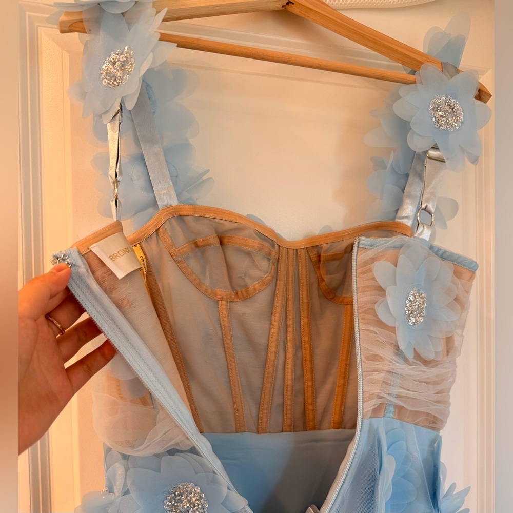 NWOT BRONX AND BANCO Rosalie Powder Blue Gown, wedding guest max dress - Picture 16 of 16